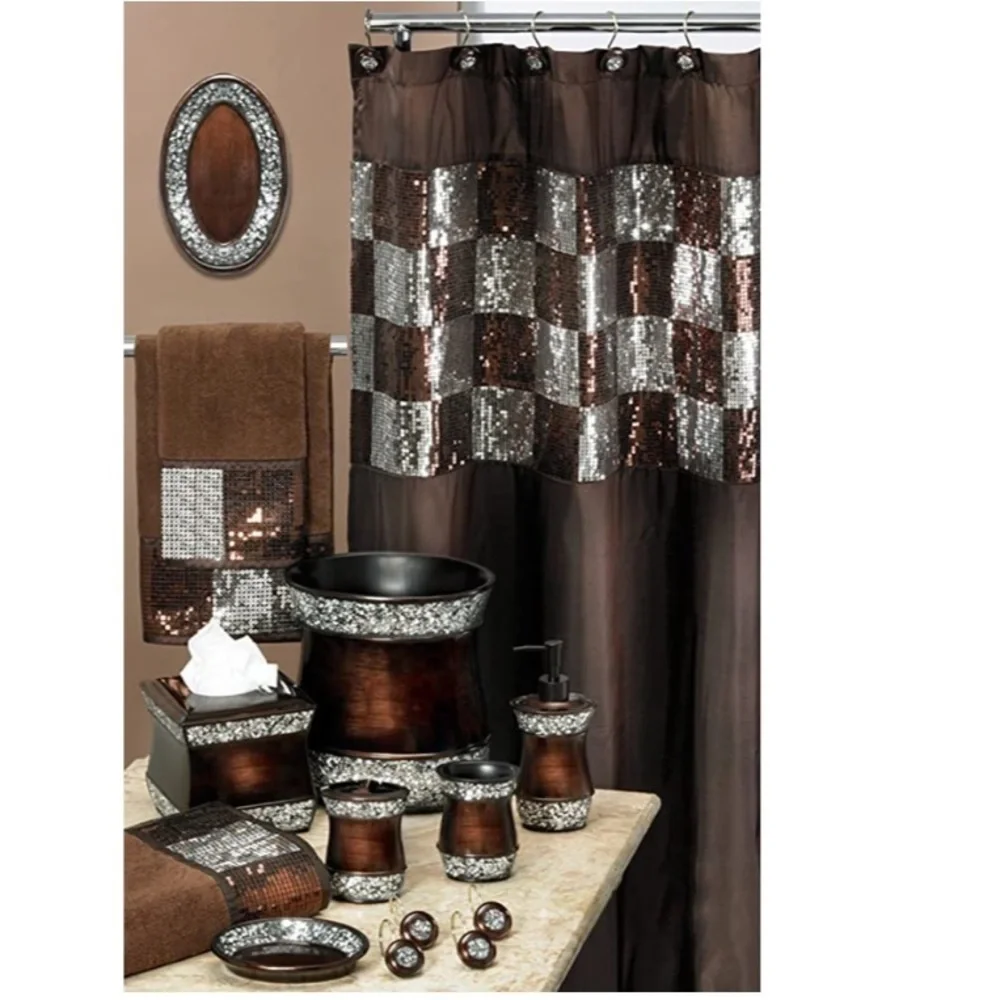 Popular Bath Elite Shower Hooks Set of 12 Resin Hooks Brown Silver